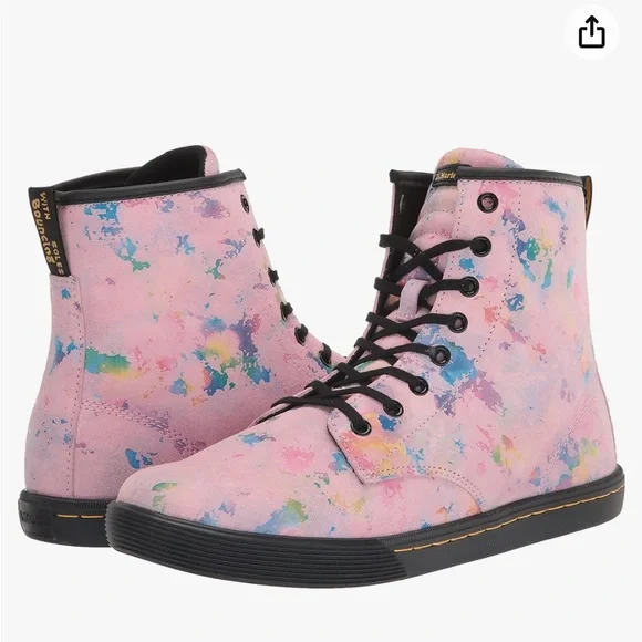 Dr Martens Sheridan Suede Casual Boots Pink Paint Splatter Size 6 NWOB - Picture 8 of 9